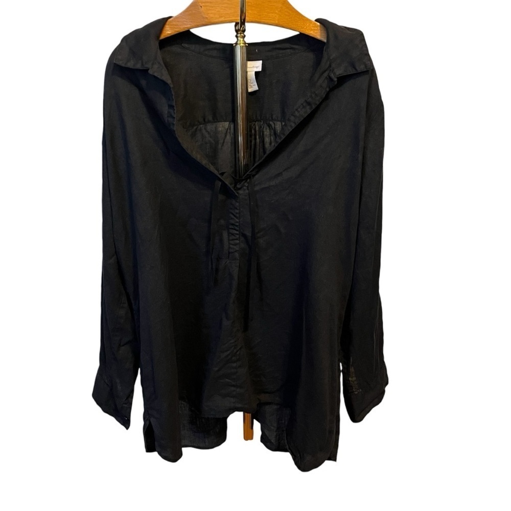 SOFT SURROUNDINGS ~ Black 100% Linen Peasant Top